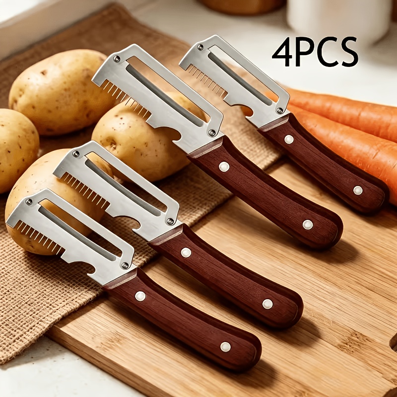 TEMU 4pcs 3-in-1 Stainless Steel Vegetable Peeler Set, Fruit & Potato Peeler With Julienne Cutter And Bottle Opener, Kitchen Gadget For Carrots, , &