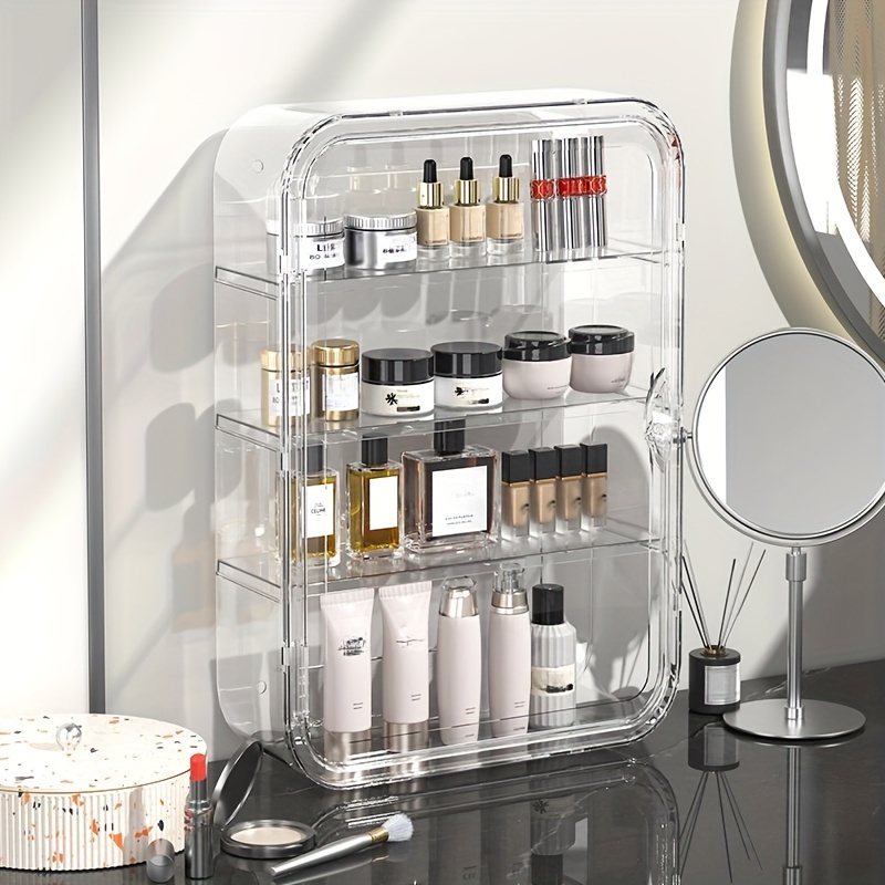 

Luxury Wall-mounted Cosmetic Organizer With Adjustable Dividers - Large Capacity, Multi-layer Storage Rack, Transparent Design For Bathroom Essentials