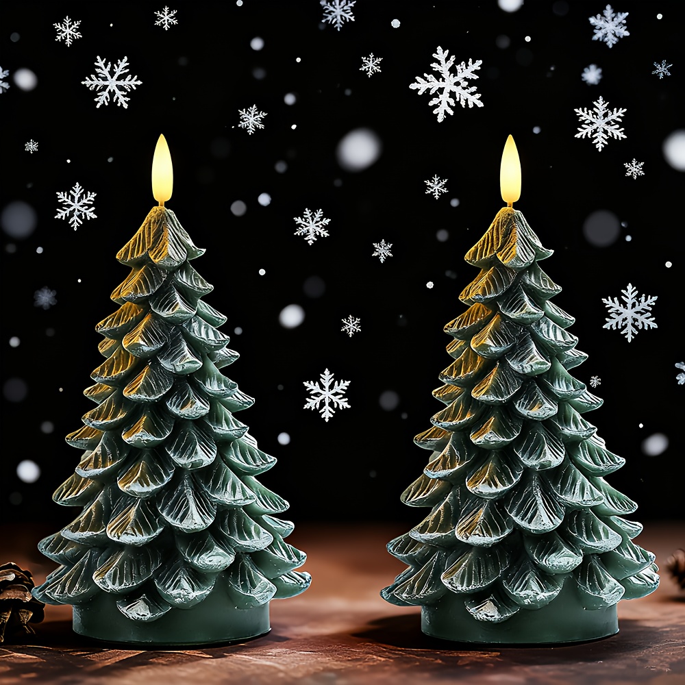 TEMU 2pcs Christmas Tree Candles With Timer, Flameless Candles Flickering, Green Led Candles Battery Operated For New Year Celebration Christmas