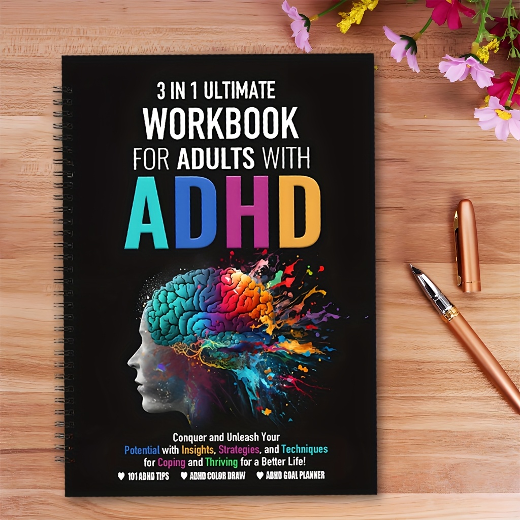 [3-in-1 ADHD Workbook] 3-in-1 ADHD Workbook | 101 Expert Tips for Habit Improvement, Stress-Relieving Coloring, and Practical Goal Planning | Ultimate Guide for Adults with ADHD, ADHD Journal, Colorful Brain Design, Detailed Goal Setting