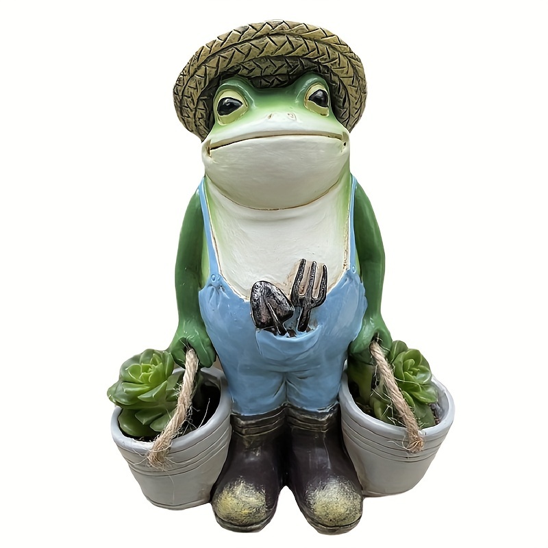 Image of A Fun Frog Garden Statue, Frog Yard Decoration, Garden Animal Sculpture, Creative Resin Frog Gardener For Flower Pots, Yard Decorative Ornament