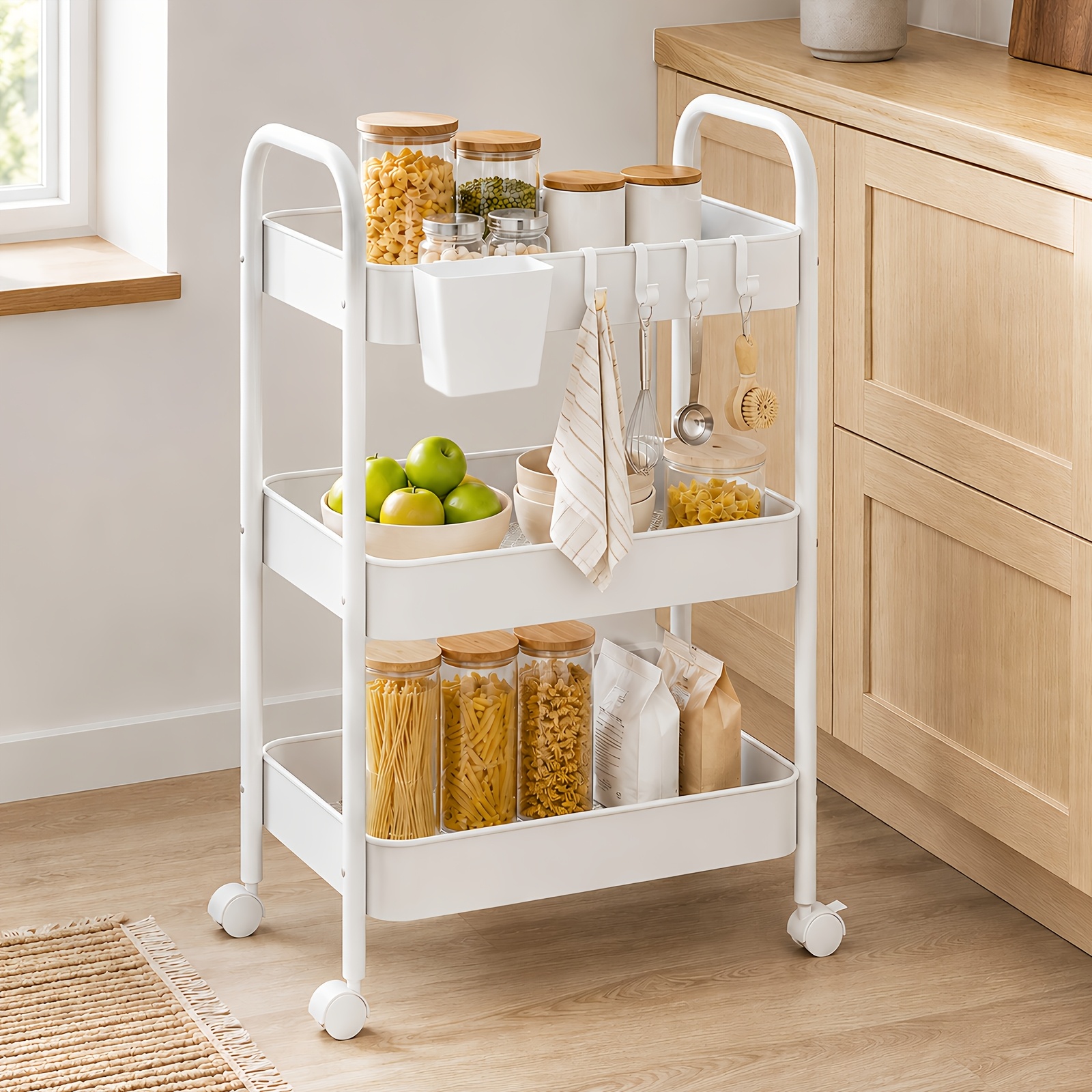 TEMU 1pc Of Rolling Storage Rack, Easy To Move, Three-tier Storage Rack, For Storage, Kitchen Trolley, Sturdy And Durable, Storage Kitchen Shelf,