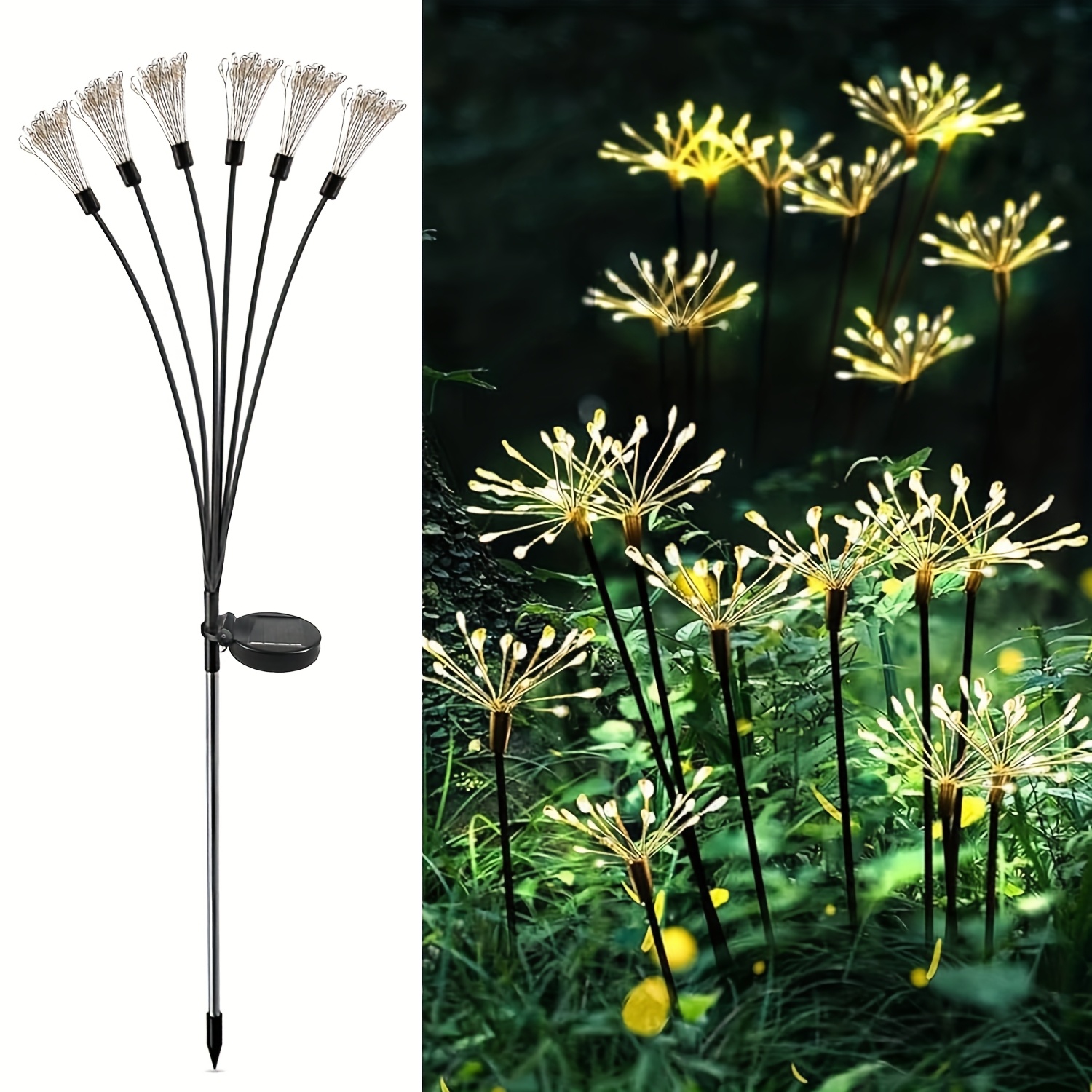 Image of 1pack Warm White 120leds Solar Firework Lights For Outdoor Garden Decoration, 8 Solar Dusk And Dawn Lamp Garden , Solar Starburst Lamps For Garden Balcony Terrace Decoration