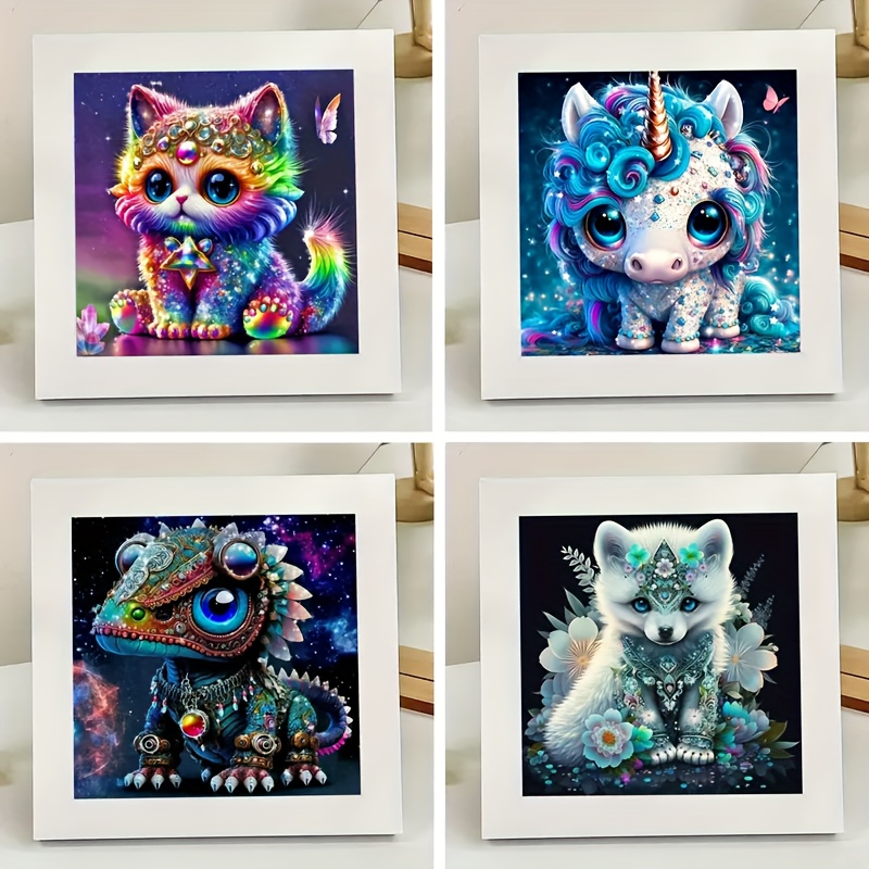 

Diy Diamond Painting Kit: Adorable Animal Patterns, 20x20cm/7.9x7.9inch, Round Diamonds, Oil Canvas