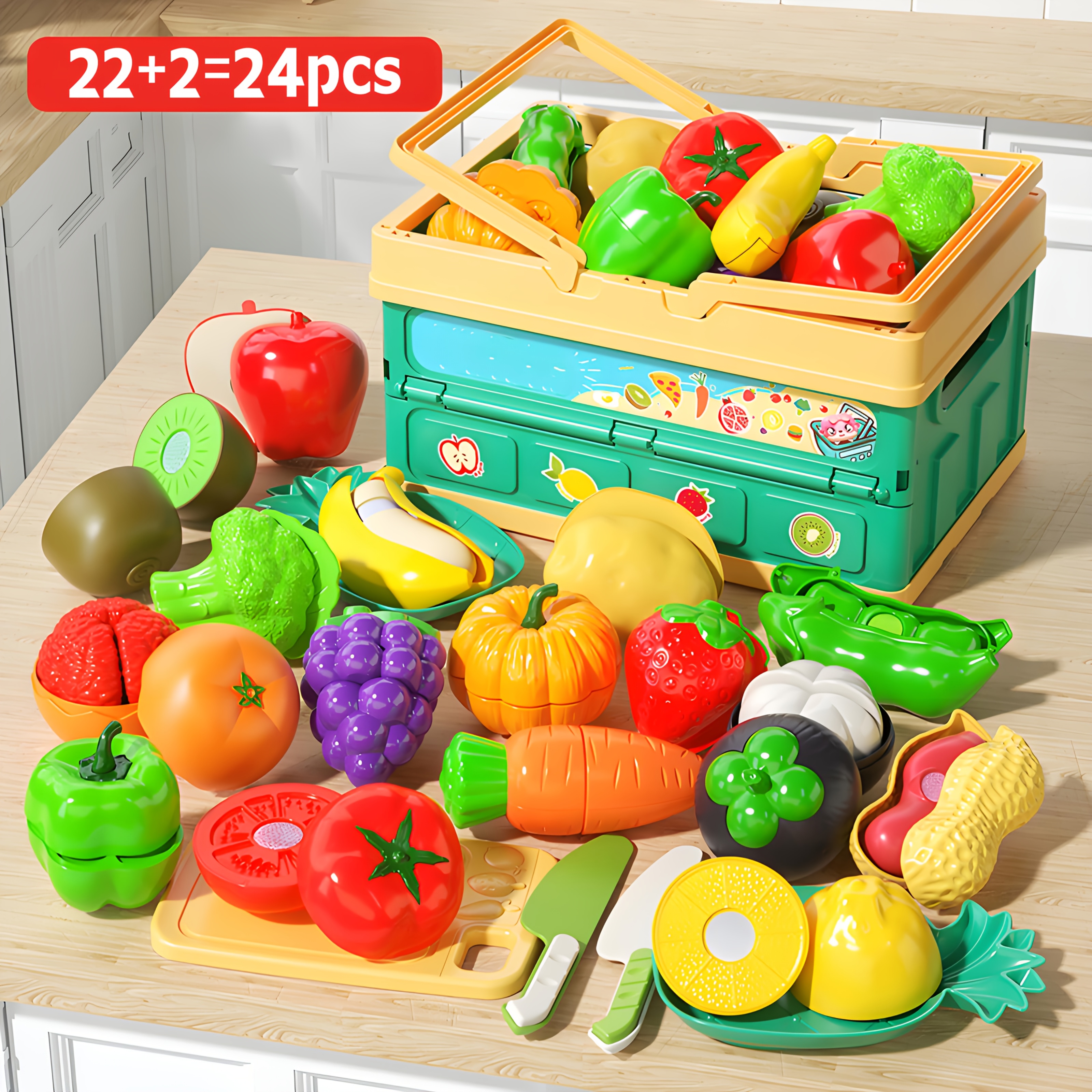 22+2pcs Kids Simulated Fruit and Vegetable Kitchen Toy Set