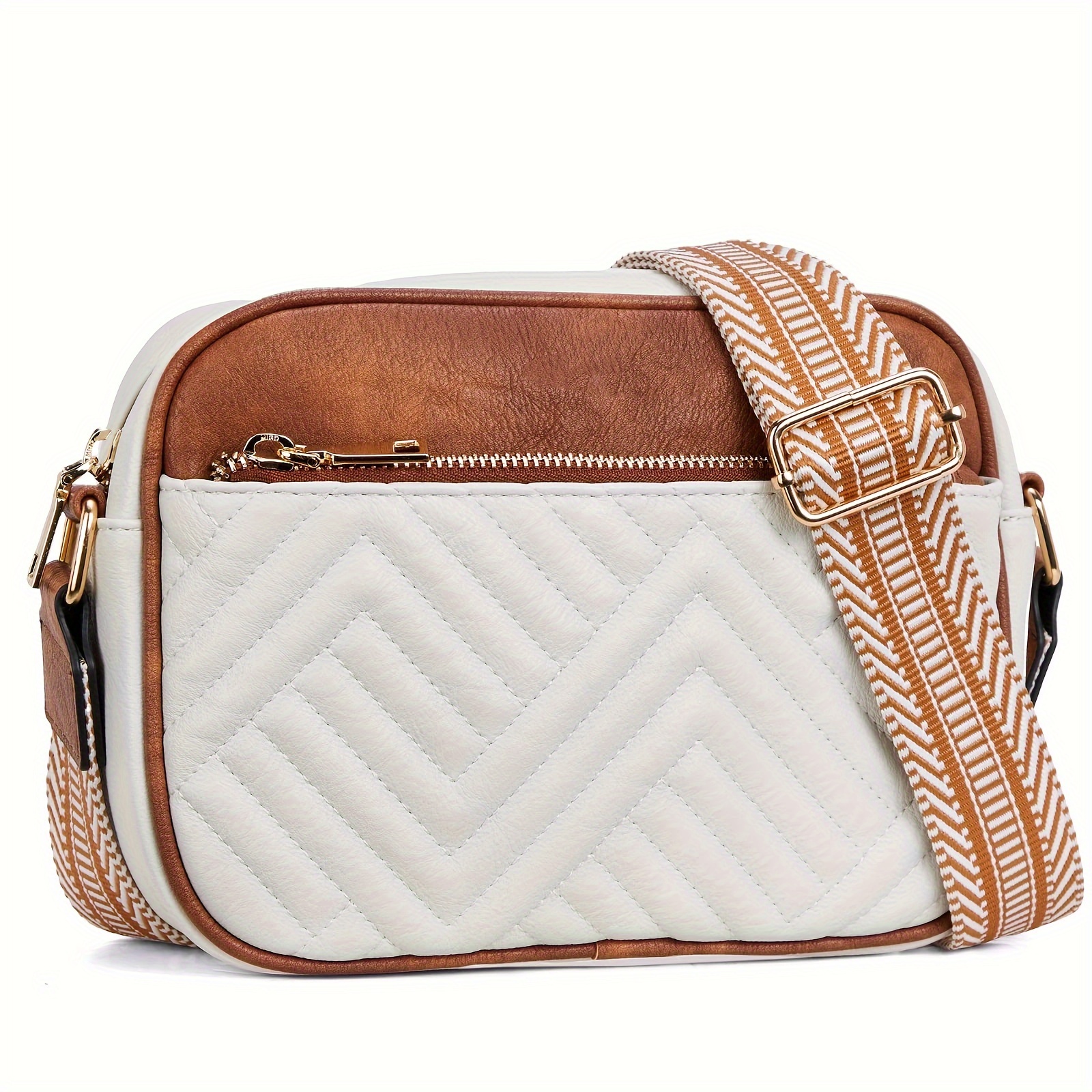 

Vegan Leather Crossbody Bag, Trendy Quilted Shoulder Bag, Women's Zipper Square Purse