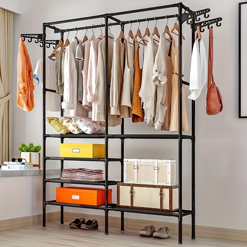 TEMU Versatile Metal Storage Rack For Clothes, Hats & Jackets - Space-saving Organizer With Shoe Compartment, Ideal For Bedrooms, Offices & Entryways