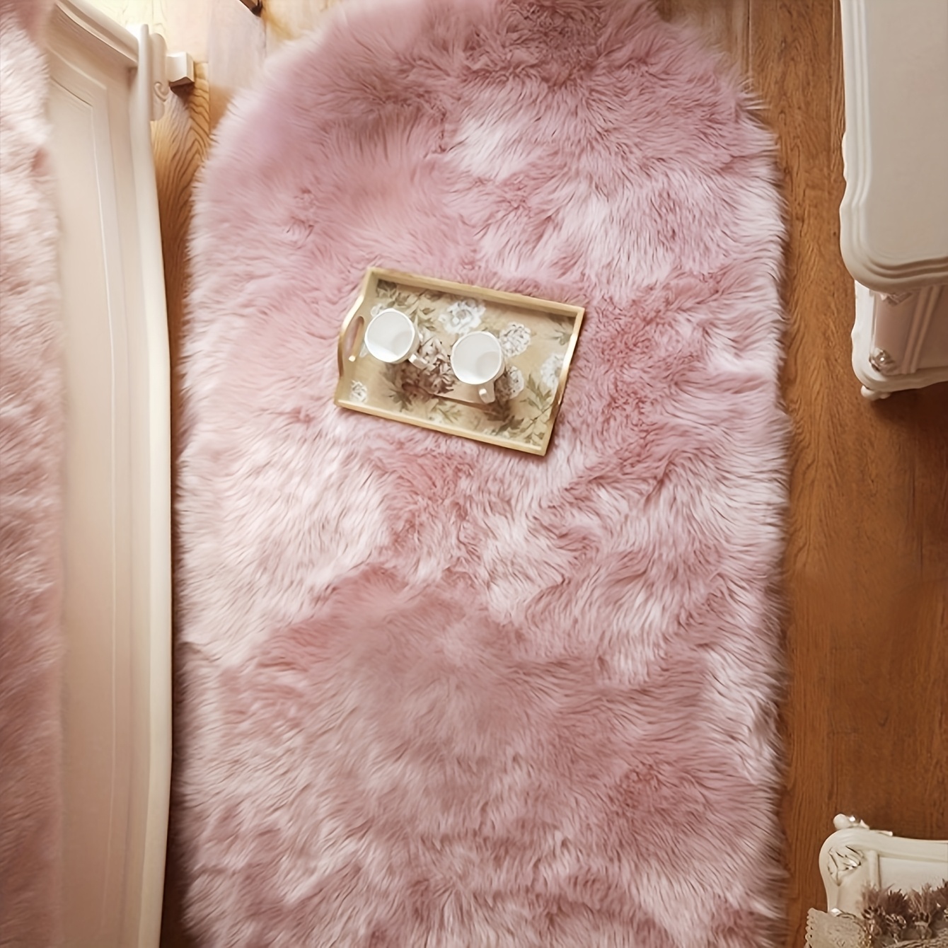TEMU 1 Tapis de maison de la Saint-Valentin en laine artificielle, tapis de sol ovale rose paillasson, convient pour chambre, salon, pièce, tapis de
