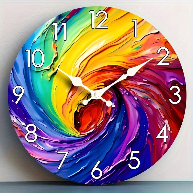 

Modern Silent Quartz Wall Clock - Colorful, Round Design For Home Decor, Battery Operated (aa), Wood