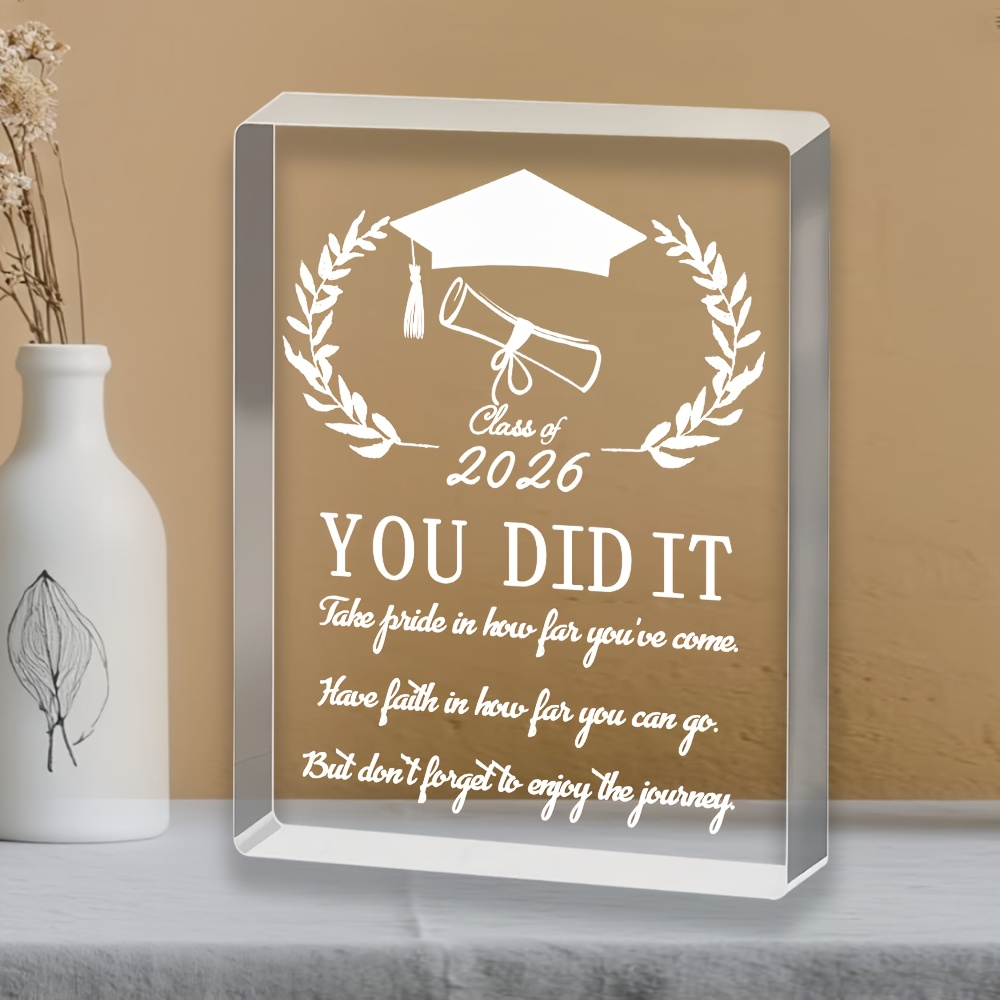 TEMU 2d Flat, 1pc Rectangle Acrylic Transparent Graduate Gift Graduation Season Souvenirs Home Decor Decorative Pendan Print 2026 Congrats Grad