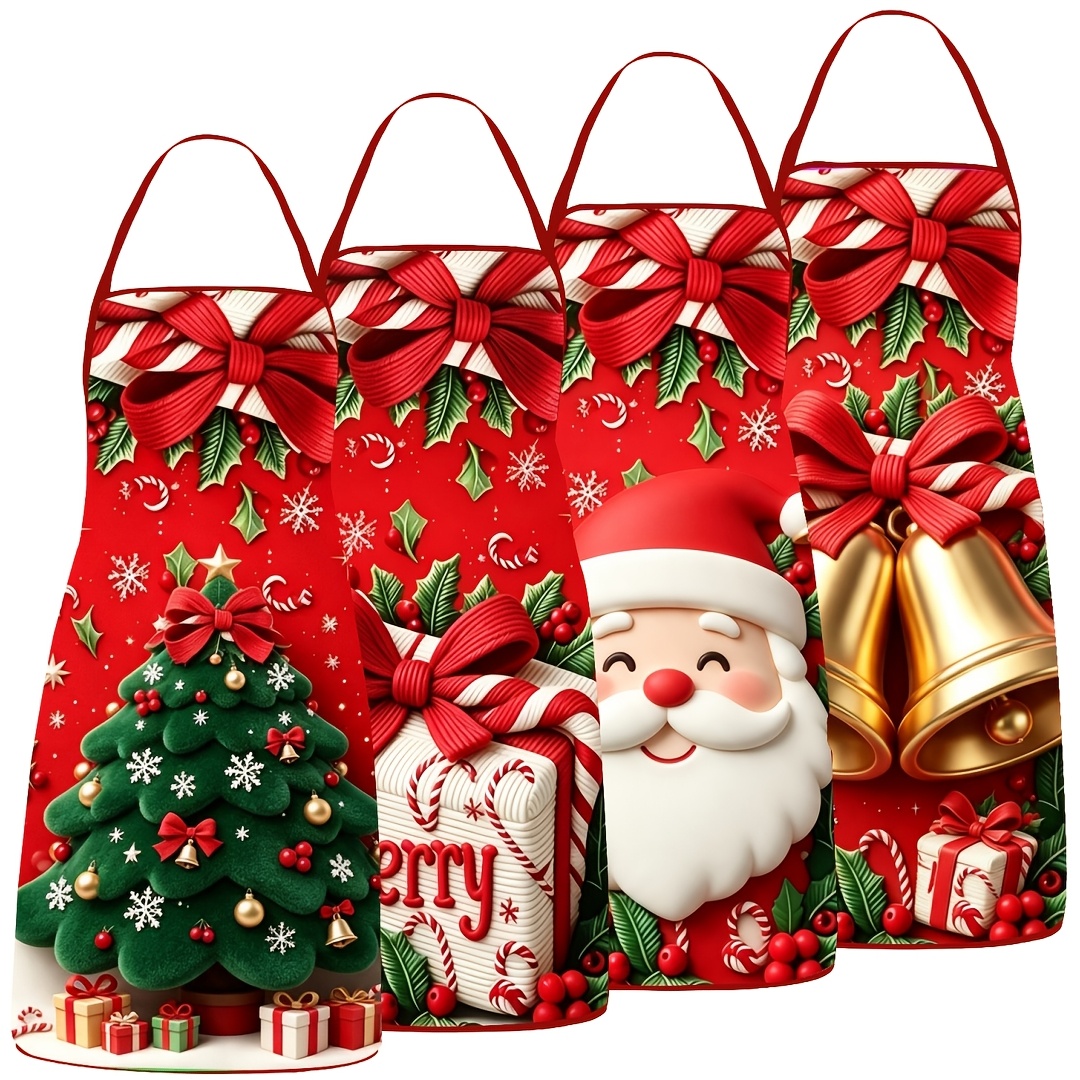 TEMU 4pcs Christmas Gift Aprons, 20.5x28.3 Inches, Large Red Bow, Christmas And Santa Claus Decoration Apron, Men's And Women's Universal Aprons,
