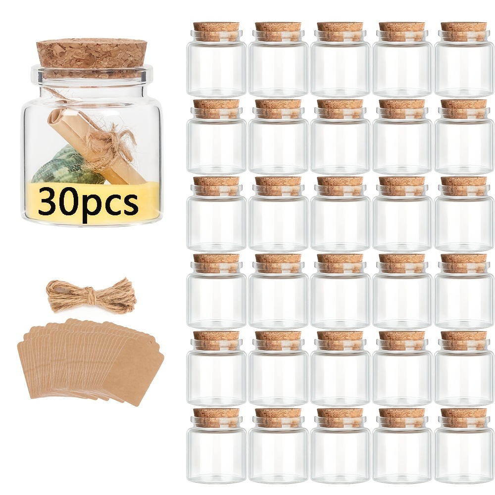 TEMU /50/60pcs Mini Glass Jars With Cork Lids - 1.7 Oz (50 Ml) Round Reusable Containers For Spices, Herbs, Flowers And Crafts, Includes Twine And