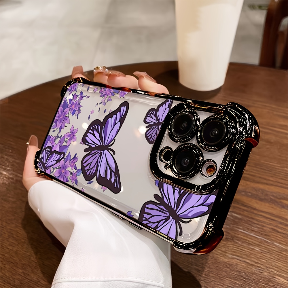 TEMU Phone Case: 1 Premium Purple Flower Cluster Creative Pattern Phone Case, Full-corner Protection Durable Anti-drop, Protects Your Phone From And