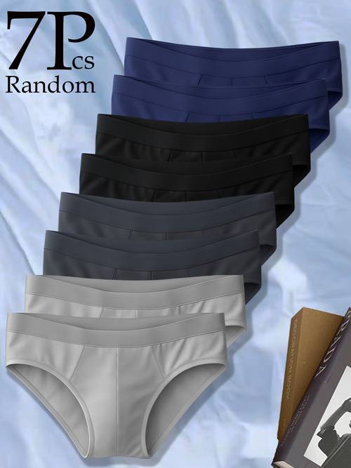 brovanic 7pcs assorted mens briefs 4 random colors simple solid colors close fitting and comfortable elastic waistband