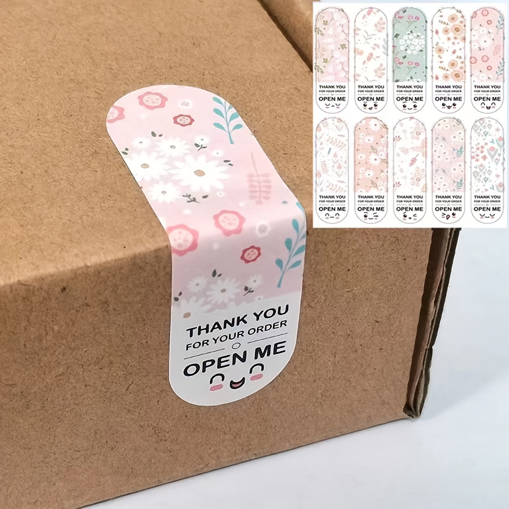 

100pcs Floral Thank You Stickers, , English Text, Single-use Paper Labels For Package Sealing, Small Business Gift Decoration, Rectangle Shape