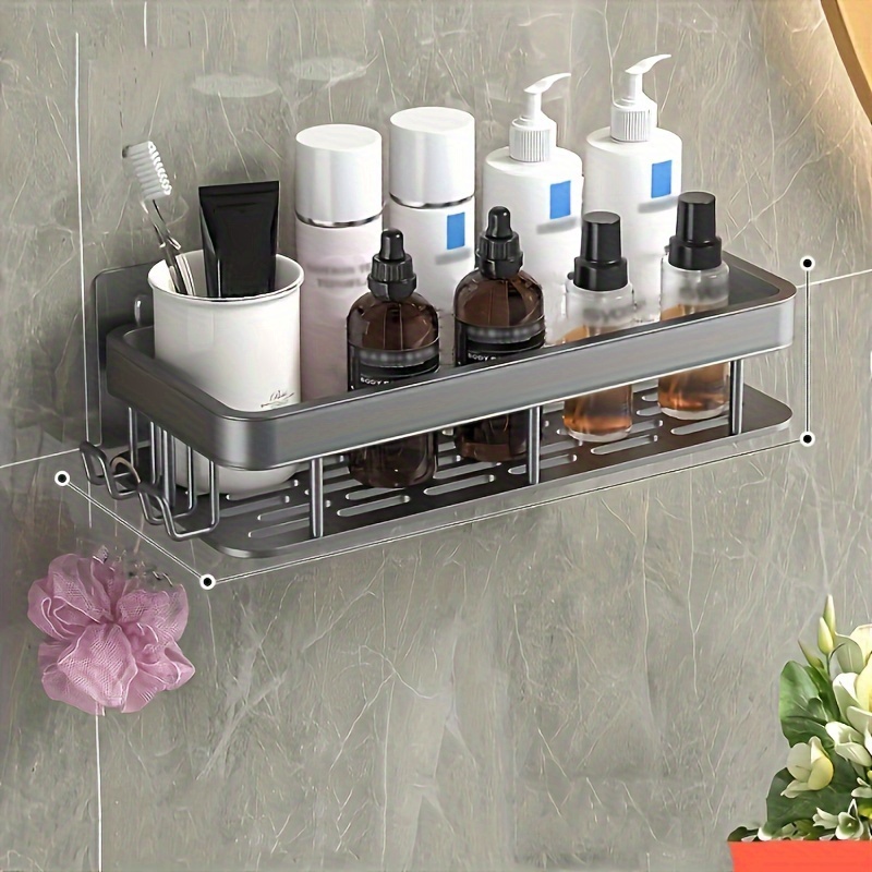 

1pc Rustproof Polished Aluminum Bathroom Caddy, Wall-mounted No-drill Shampoo And Conditioner Shelf, Hanging Storage Rack For Shower, Bathroom Organizer