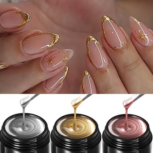 imagen del artículo 5ml/ gel de pintura 3d esmalte dorado plateado espejo metal gel de dibujo /led uñas semi permanente manicura adiciones