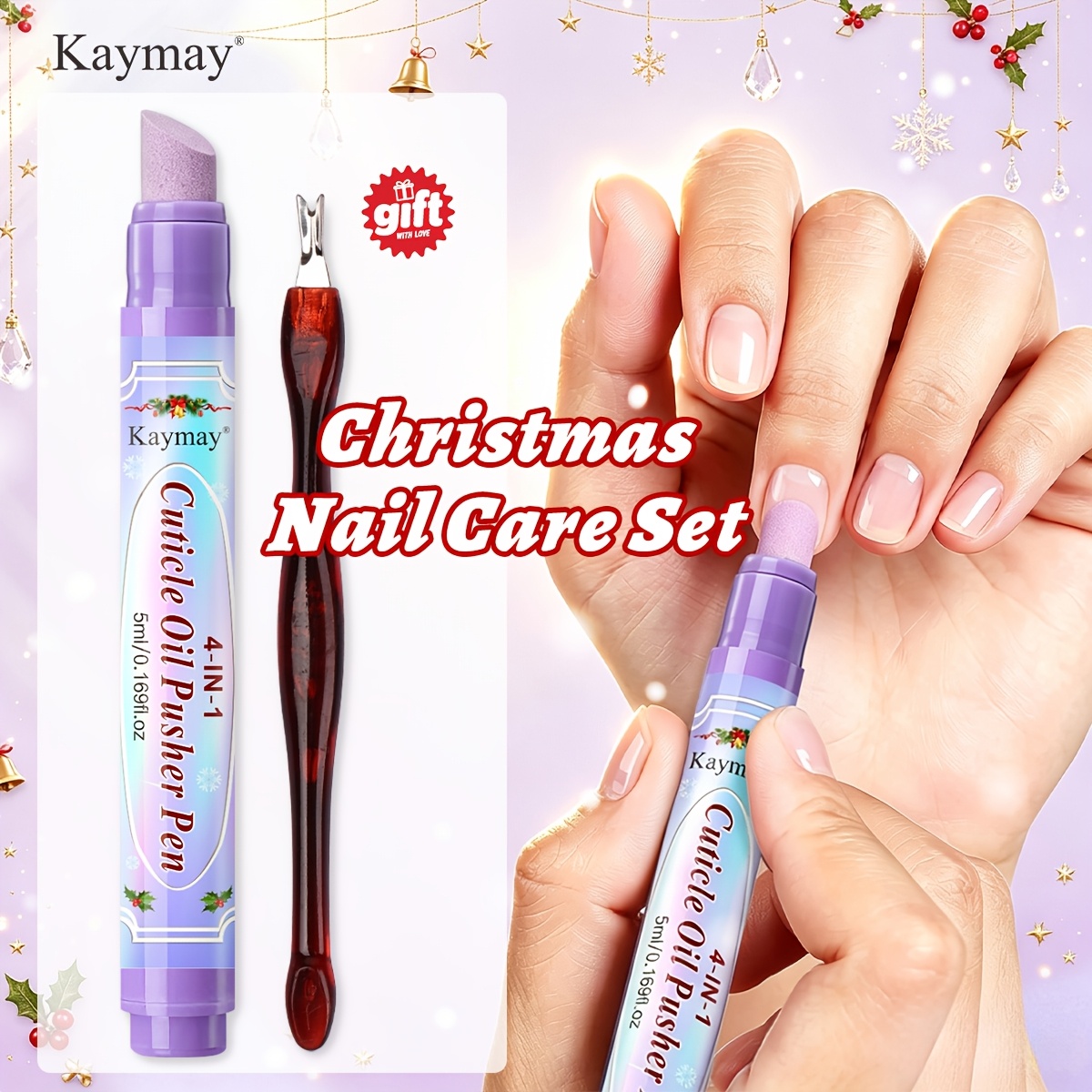 4-in-1 Cuticle Oil Pusher Pen With Free Cuticle Trimmer, 360° Rotatable Moisturizing , Gentle Cuticle Remover For Dry Damaged Nails, Christmas Thanksgiving Holiday Gift For Manicure