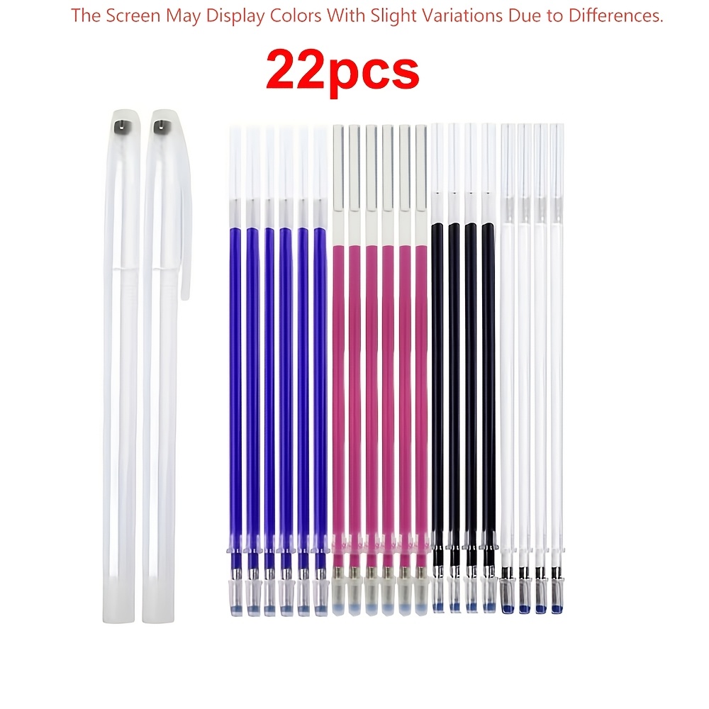 Image of 22 Heat-erasable Fabric Markers Set – Includes 20 Refills, In A Of Colors (white/blue/red/black). Designed For , Sewing, Garment Making, And Cutting. Fine Chalk For Tailors, An Essential Tool For | De