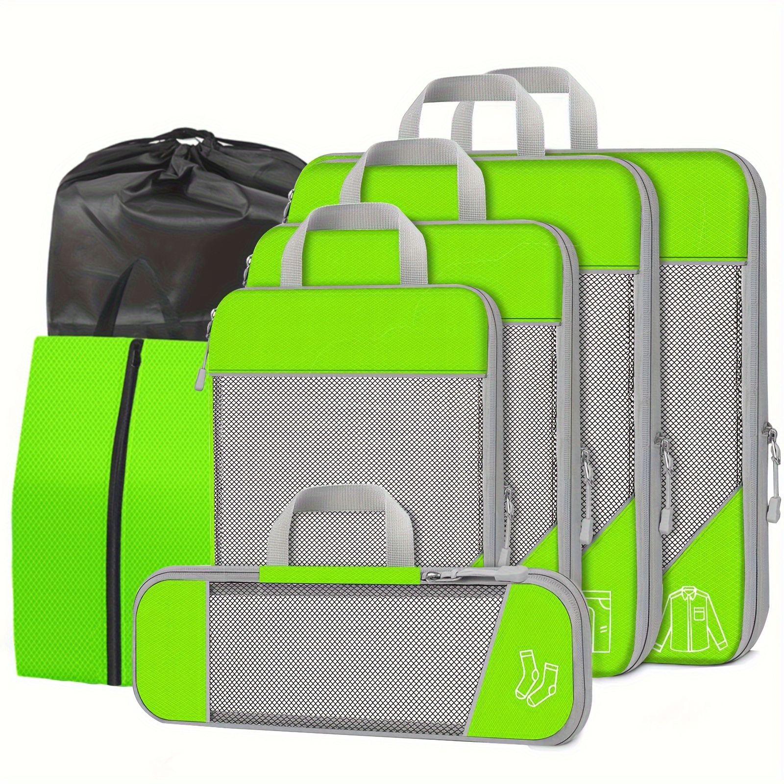 7 pcs compression packing cubes travel bags for suitcases sorting for clothes underwear shoes green 13