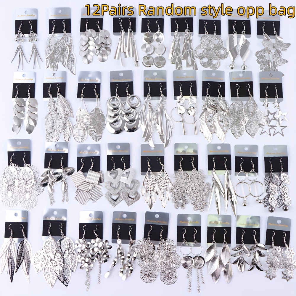 Image of 12 Pairs Batch Fashion Bohemian Trendy Square Water Drop Pendant Earrings, Mix-and-match Style Women's Jewelry Party Holiday Gift Additions Random