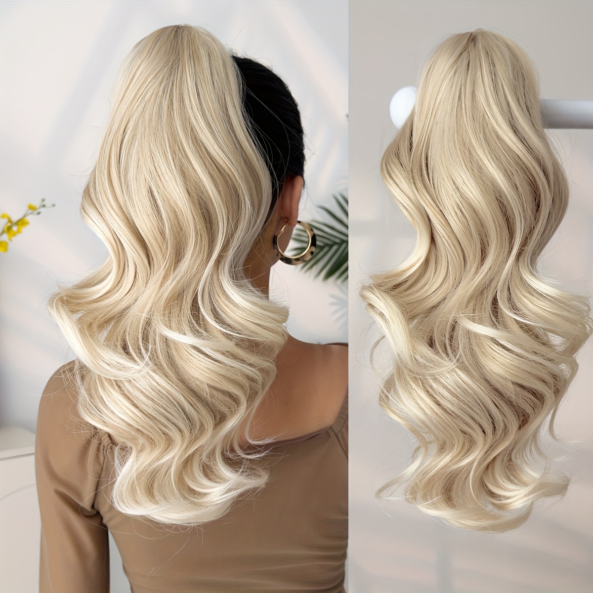 TEMU 1pc Peluca Sintética Profunda Dorado para Mujeres - Extensión de Volumen para Uso Diario y Fiestas, Natural, Todo Tipo de , Postizo Versátil, y
