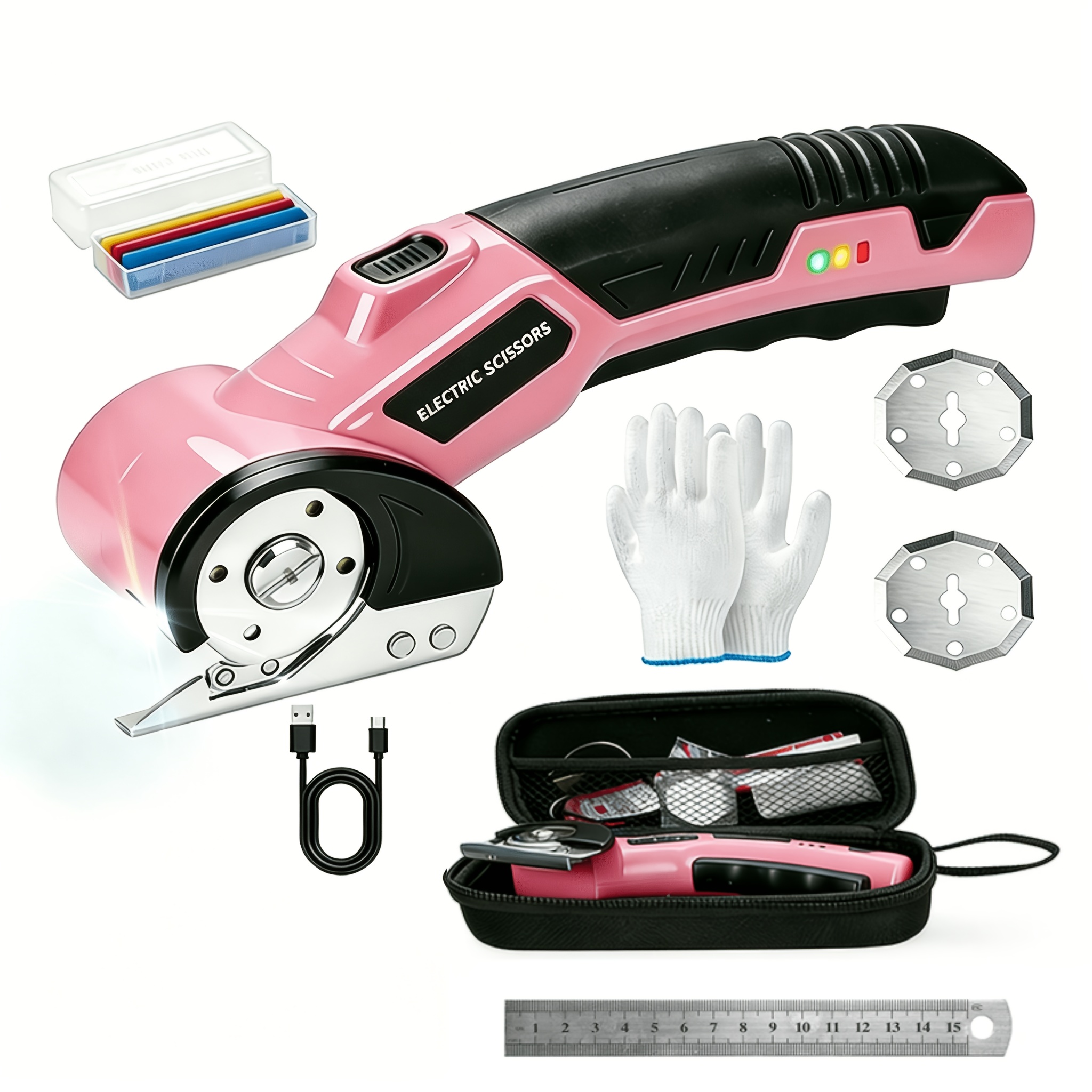 TEMU Green/pink/yellow Cordless Electric Scissors, Brushless Motor, Professional Fabric Cutting Kit, Additions Optional, 11mm Max Cutting Thickness,