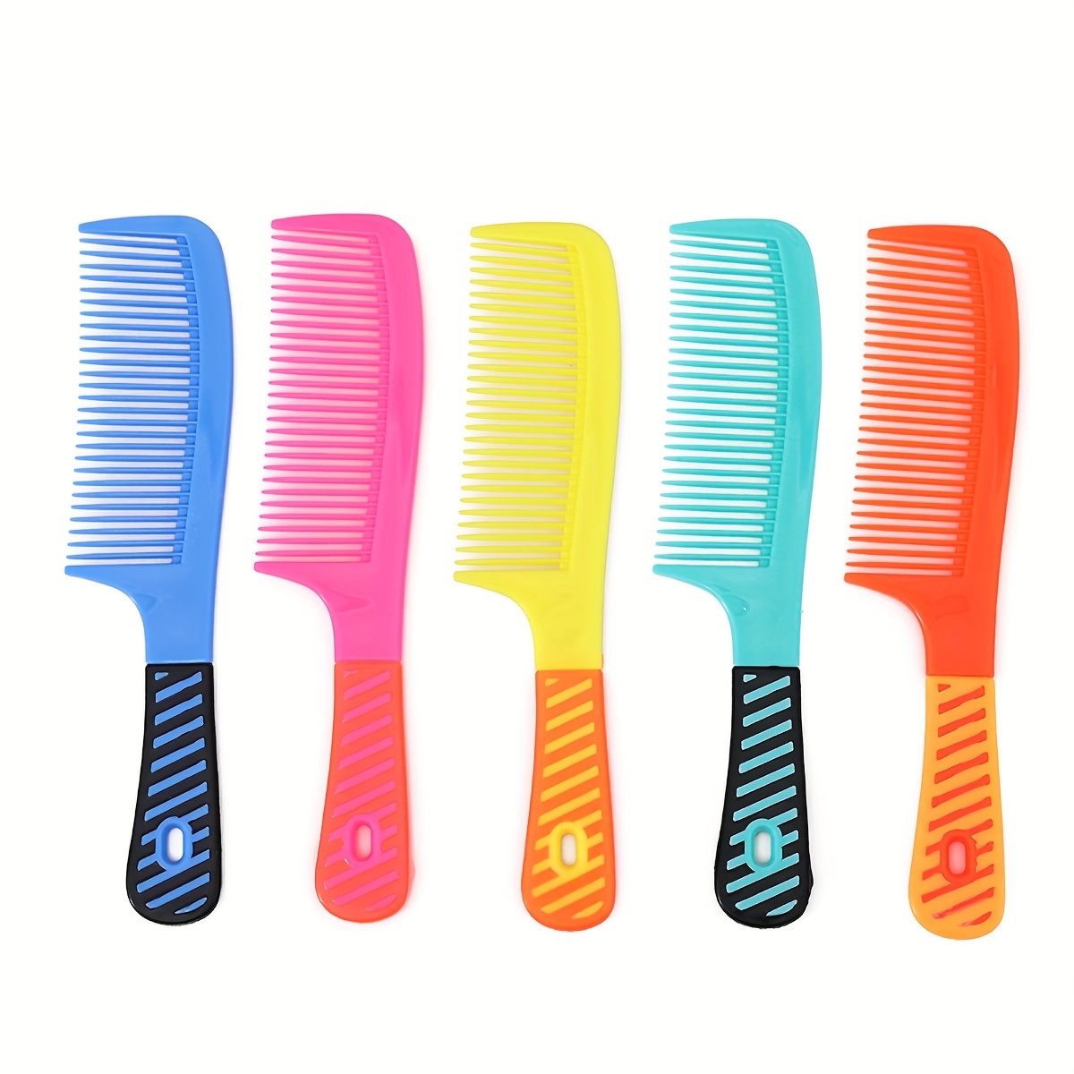 TEMU 5pcs Women's Hair Combs Set - Wide-tooth Round Comb With Ergonomic Handle, Vibrant Colors (, Pink, Yellow, Green, Orange) - Durable Plastic For