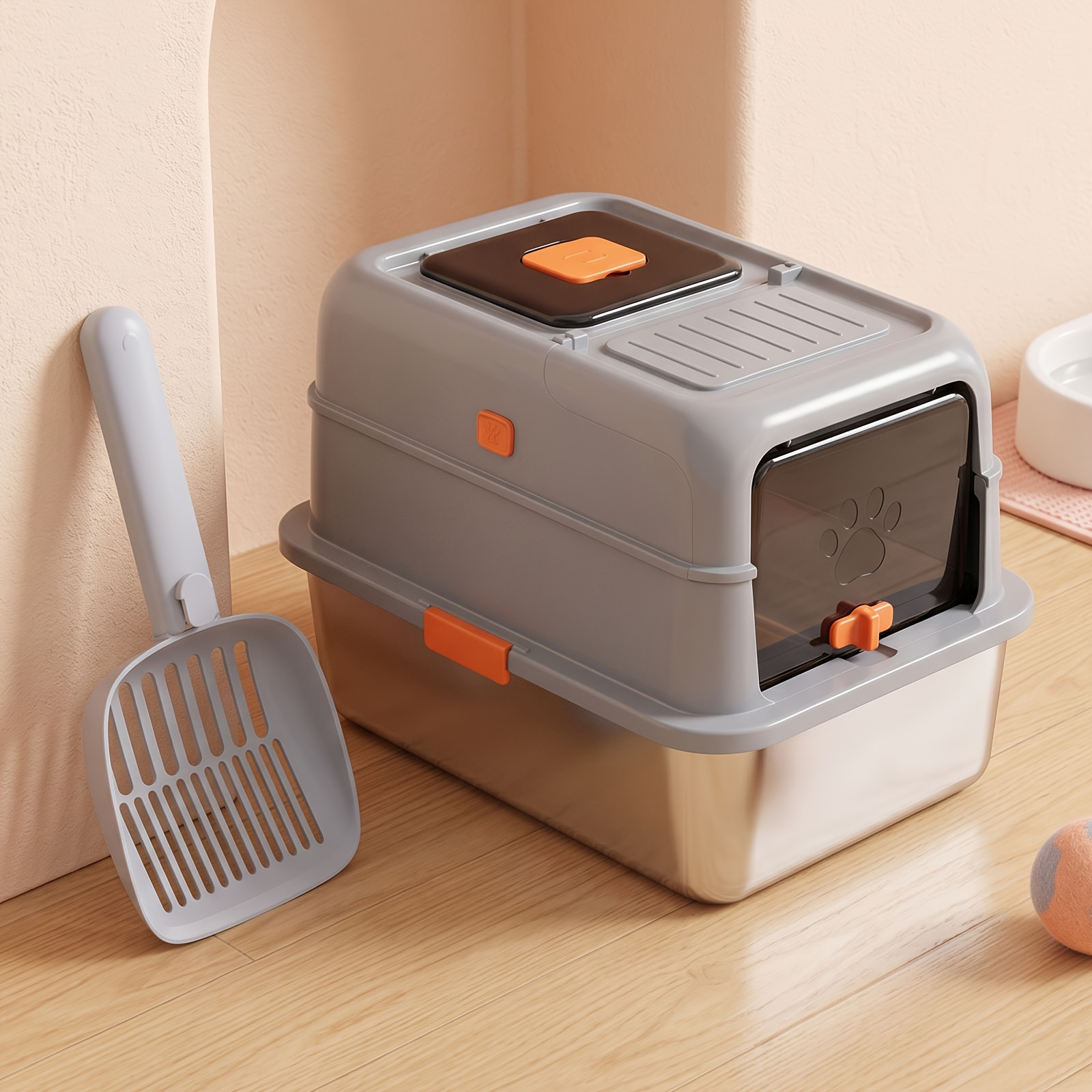 TEMU Stainless Steel Cat Litter Box, Odor Proof And Splash Proof, Non Stick Bottom, Easy To Clean, Access, Pressure Resistant And Scratch Resistant,