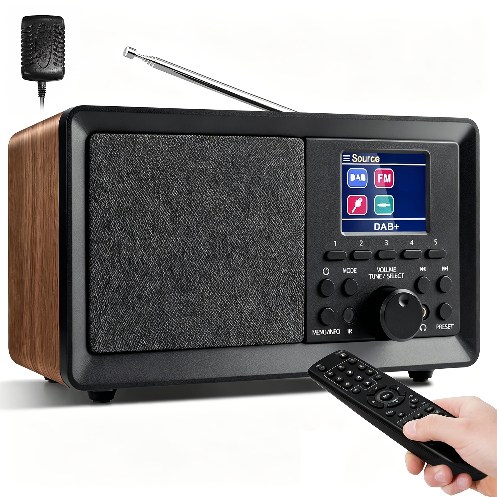 Dab+ Radio With Wireless, Dab Radio With Remote Control, Dab+/fm Retro Wooden , Kitchen Alarm Clock With Dual Alarm And Usb/aux Port