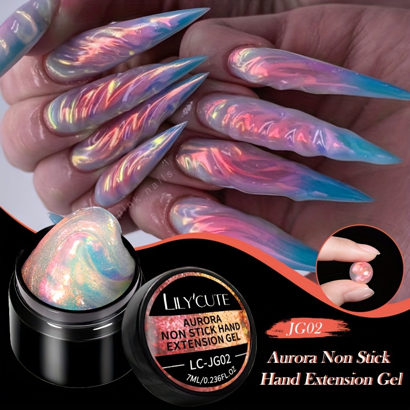 Image of Lilycute 7ml 6 Colors Aurora Non Stick Hand Extension Nail Gel Polish Quickly Extend Nail Non Stick Hand Modeling Carve Gel Stick Rhinestone Led Nail Art Gel