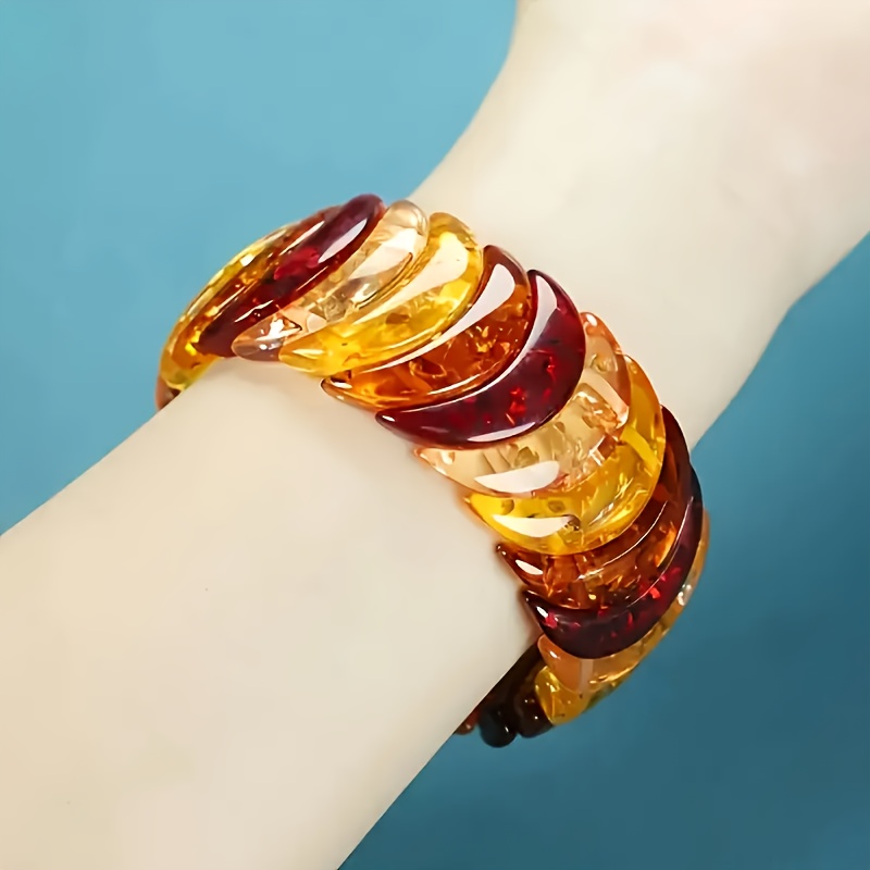 Image of Natural Amber & Bead Bracelet - Bohemian Style Unisex Jewelry With Intricate Pattern, Birthstone Gift For , Everyday & Holiday Wear For Halloween Christmas Thanksgiving