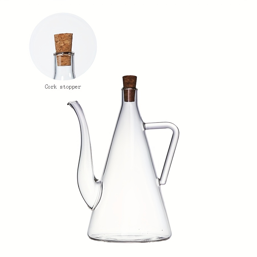 TEMU 500ml/16.91oz Heat-resistant Glass Olive Oil Bottle With Cork Cap - & Long Neck, Transparent Kitchen & Bbq Bottle, No Pvc, Hand Wash Only, Oil