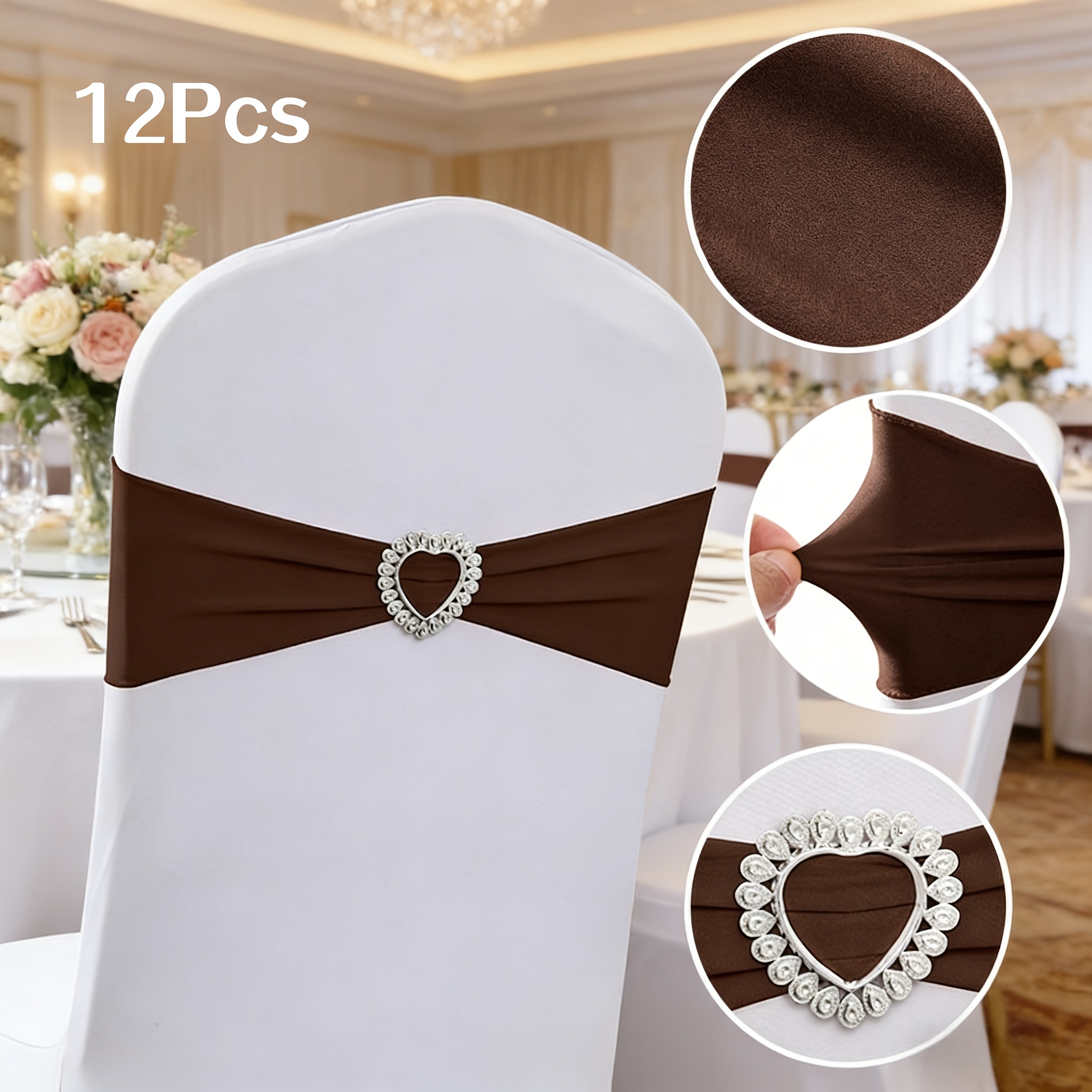 TEMU Lot de 12 décorations élastiques de cœur pour de chaise avec nœuds papillon - Sangles décoratives élastiques universelles faciles à installer