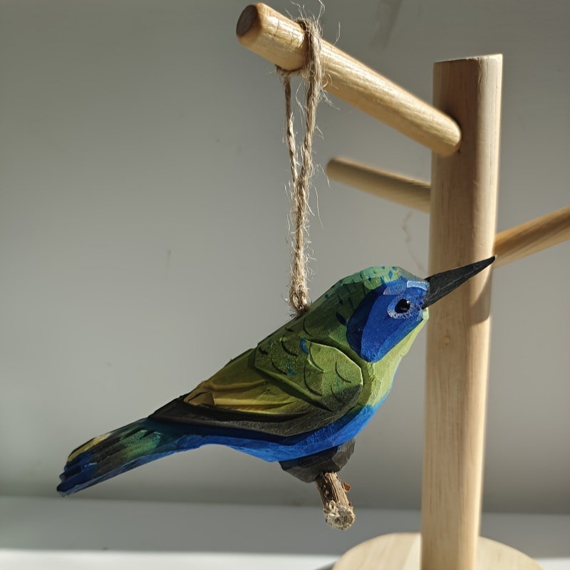 Image of [birdthemed Decor] Handcrafted Wooden Hummingbird & Statue With Colorful Painted Detailing - Rope-hung Wall Decor, Ideal For Christmas Tree & Home Accent, Perfect Gift For Bird Enthusiasts, Bird Decor