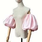 pair of nude sheer sleeve covers bridal dress accessories with satin arm bubble sleeves ruffle 2 elastic short sets for bridesmaids womens minimalist solid color polyester weddings evening parties special occasions formal gown sleeves ideal gift