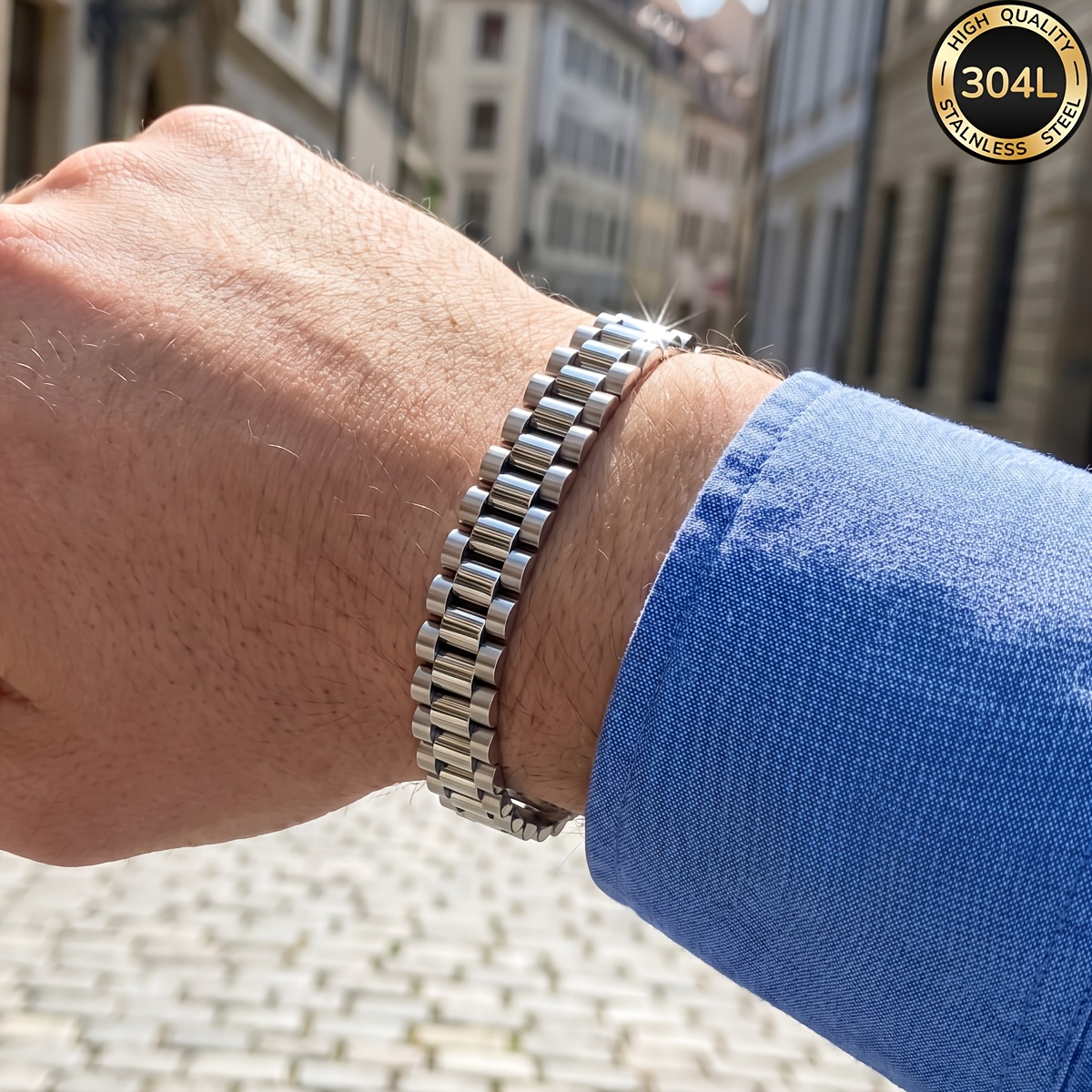 TEMU Men's Watch Strap, 304l 304l Stainless Steel Chain Bracelet, Men's Jewelry Gift, Men's Personal Adornment, For Male , Fathers