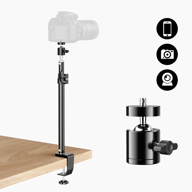 TEMU Extensible Camera Desktop Stand, Phone And Lighting Accessory Stand With 360° Ball Head, Height Adjustable From 15-25 Inches, 1/4-inch Screw
