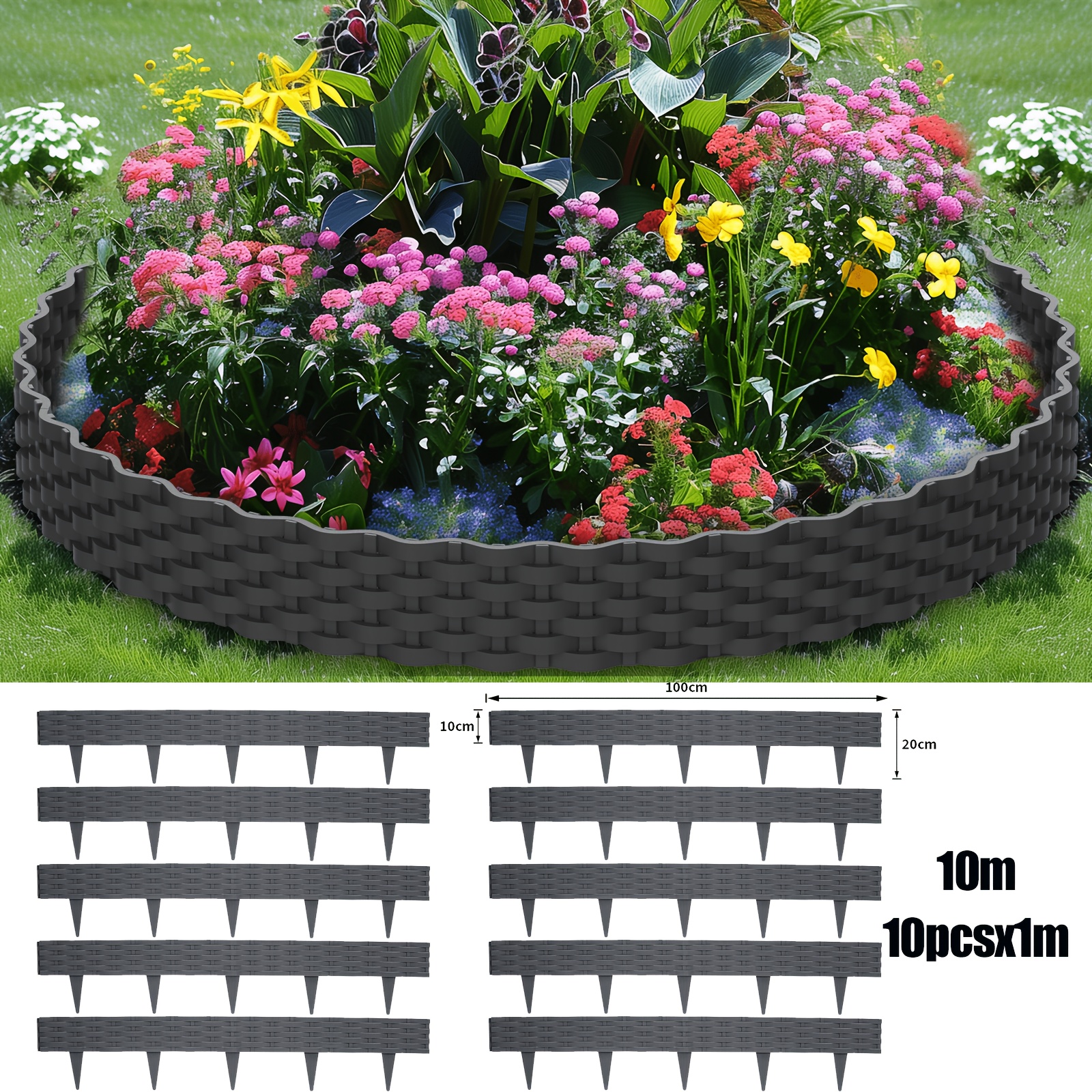 E-shop Homelive 5/10m Rattan-Rasenkante aus Kunststoff, Beetbegrenzung im Rattan-Optik-Design, biegbarer Mähkantenschutz, flexible Beetbegrenzung für