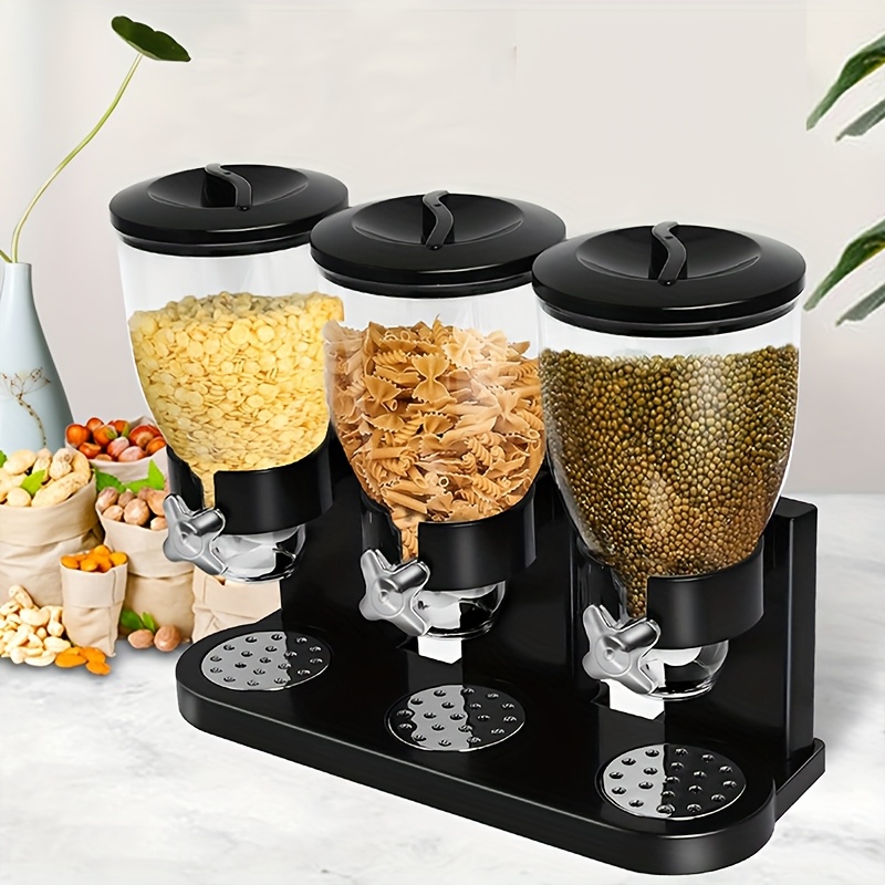 TEMU 1pc, 1/2/3 Bucket Cereal Maker, Home Breakfast Cereal, Grain Dispenser Rice Bucket, Oatmeal Storage Jar Snack Storage Jar, Home Kitchen Items