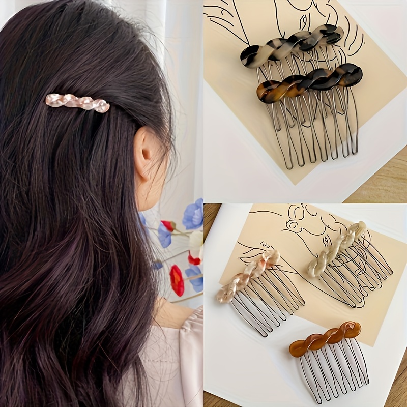 4pcs elegant acetate bow hair combs princess side hairpins bangs clips updo styling accessories for mothers   to season thanksgiving christmas new year valentines day carnival festival gifts cute hair accessories Product details 1