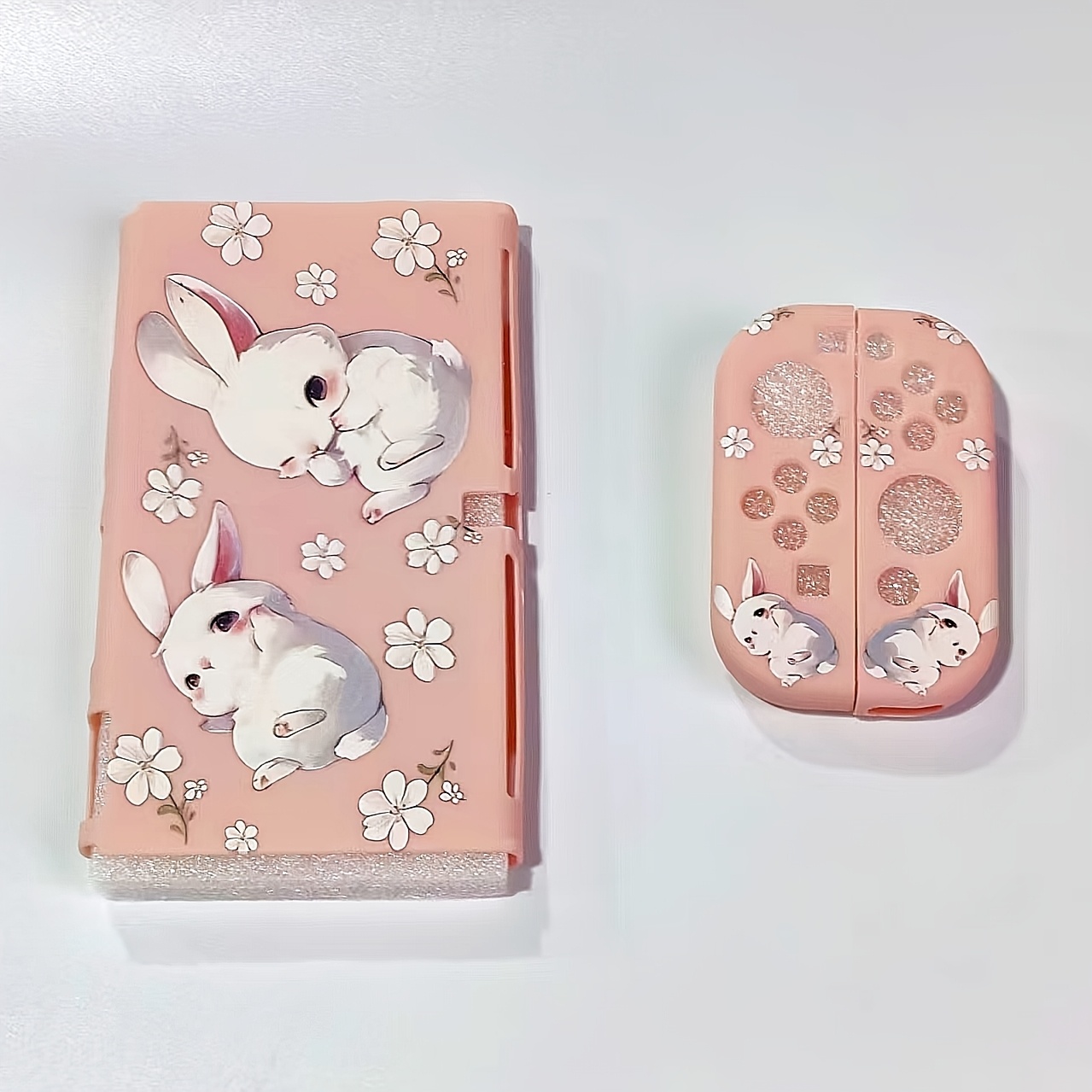 TEMU 1 coque de protection florale de lapin pour Nintendo Switch, compatible Ns/Oled, couverture amovible pour la console de jeu, un cadeau pour les