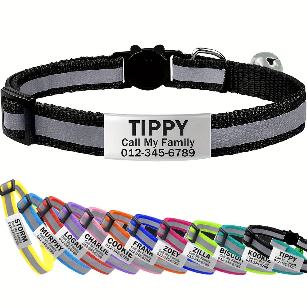 TEMU Personalized Reflective Cat Collars , Pet Collars ,