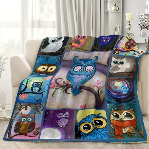 moon owl flannel blanket cozy warm flannel blanket owl blanket soft throw blanket for