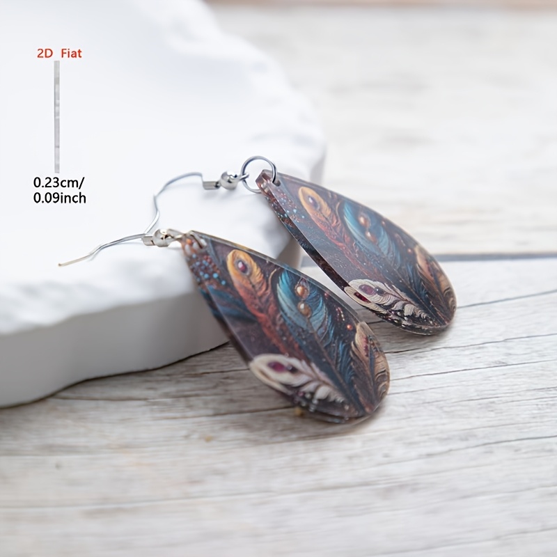 Women's Bohemian Feather Pattern Dangle Earrings, Retro Style
