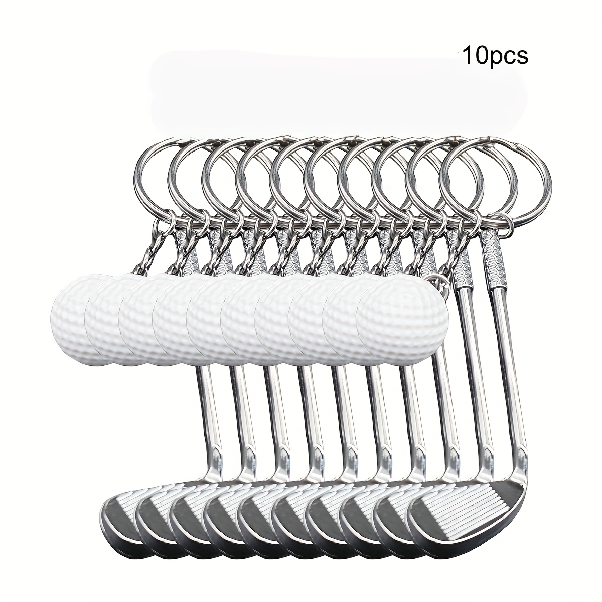 TEMU 10pcs Mini Porte-clés Club de Golf - Style Athlétique Argenté, Idéal pour les Passionnés de Golf et les Amateurs de Sport, Cadeau de Noël et