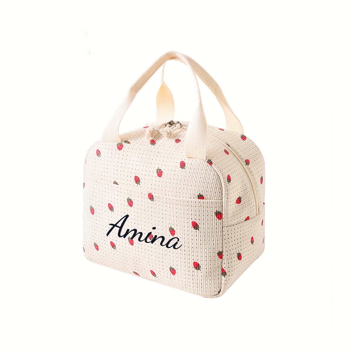TEMU Sac à déjeuner en velours côtelé brodé sur mesure pour femmes et hommes, sac isotherme de couleur unie, boîte à lunch réutilisable et étanche (