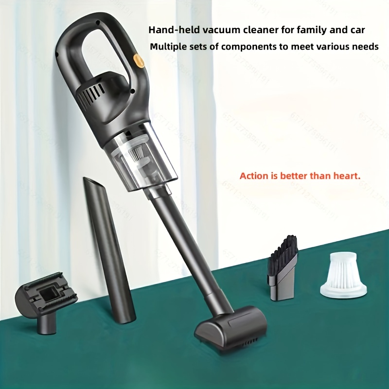 Aspirateur à main sans fil, adapté pour la voiture et la maison, aspiration super puissante, lavable, double couleur, ventilateur en alliage de cuivre pur, matériau super ABSPC, structure métallique, accessoires multiples, batterie rechargeable USB