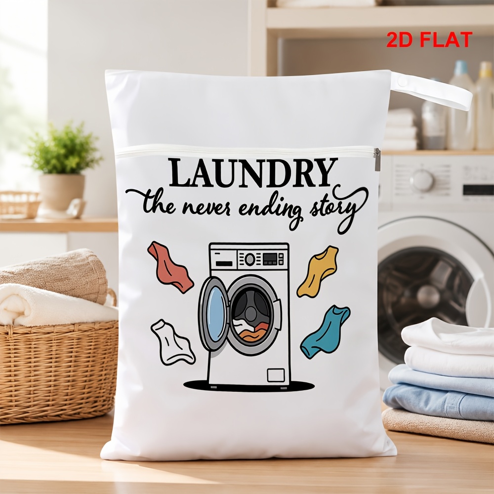 TEMU Sac à linge, avec fermeture éclair, léger et portable, , de bain, , l'appartement, les , 2D plat rétro fantaisiste machine à laver et vêtements