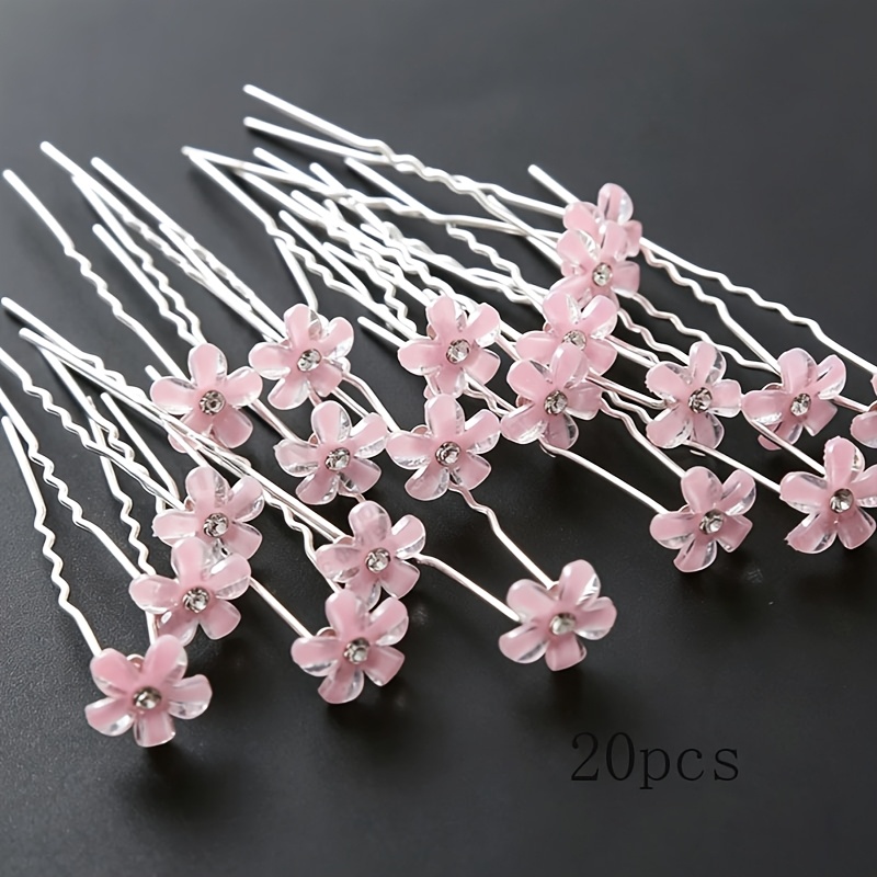 TEMU 20 piezas de accesorios para el pelo de novia con flores rosas, horquillas, pasadores, pasadores de pelo de U para recogido de boda